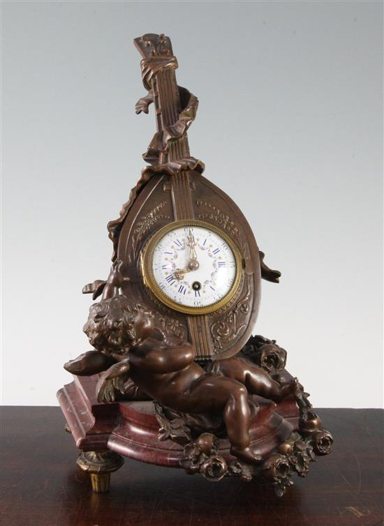 An early 20th century French bronze timepiece, 12in.